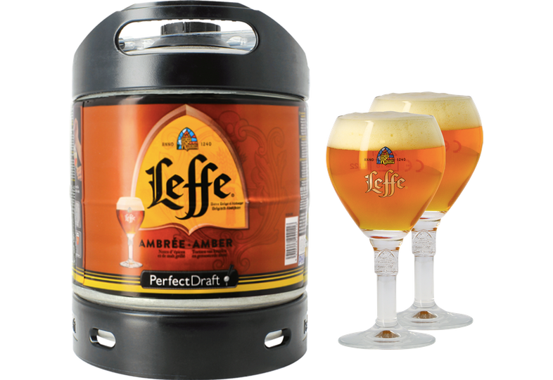 Pack 1 fût 6L Leffe Ambrée + 2 verres Leffe 25 cl Saveur Biere