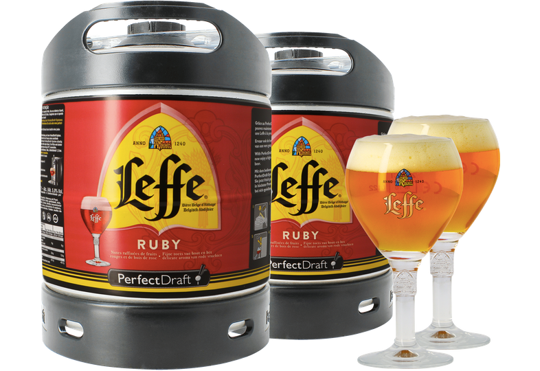 Pack 2 fûts 6L Leffe Ruby + 2 verres Leffe Calice 25 cl Saveur Biere