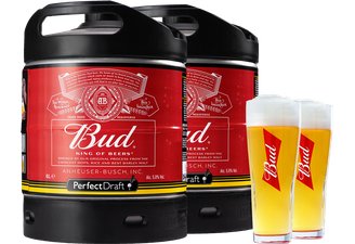 Fûts de bière - Pack 2 fûts 6L Bud + 2 verres Bud - 33cl