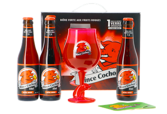 Confezione regalo con birra e bicchieri - Rince Cochon Rossa Confezione Regalo - 3 bottiglie + 1 Bicchiere
