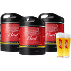 Fûts de bière - Pack 3 fûts 6L Bud + 2 verres Bud 33cl
