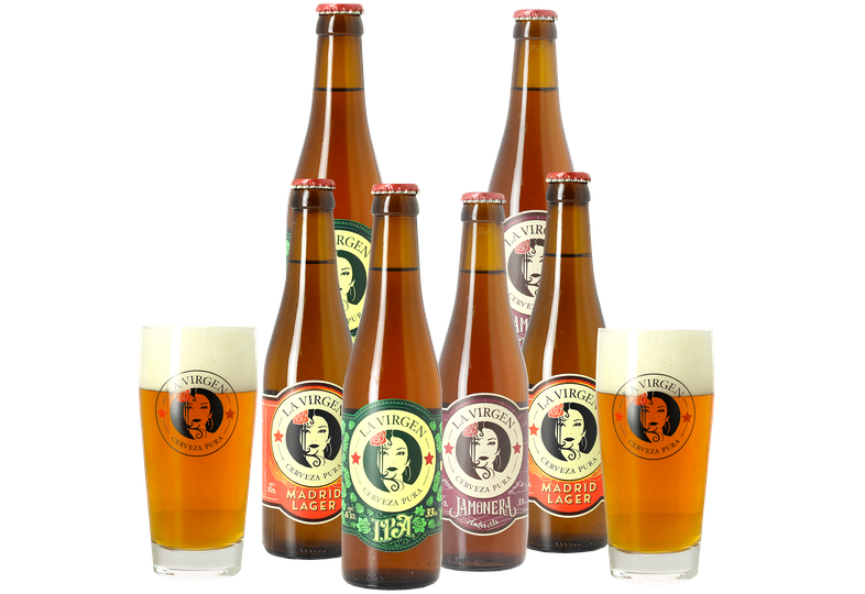 Colección "La Virgen" 6 cervezas y 2 vasos
