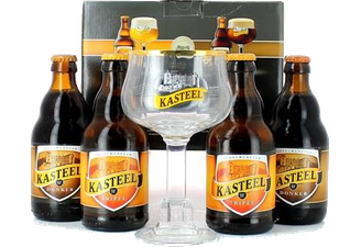 Biercadeaus met glas - Kasteel cadeauverpakking - 4x33cl + 1 glas