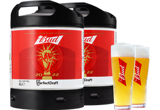 Fûts de bière - Pack 2 fûts 6L Bud World Cup + 2 verres Bud 33cl