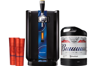 Tireuse à bière - Pack tireuse PerfectDraft - Bud + 2 verres Alu Cup + 1 Maxi Magnet Ensemble