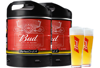 Fûts de bière - Pack 2 fûts 6L : Bud + 2 verres Bud - 33cl