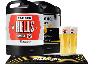 Fûts de bière - Pack 2 fûts 6L Camden Hells - Corona + 2 verres Camden + 1 tapis de bar PerfectDraft