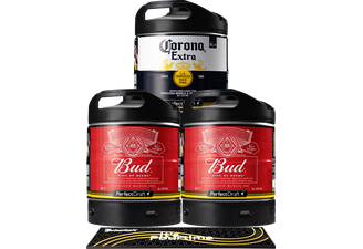 Fûts de bière - Pack 3 fûts 6L 2 Bud - 1 Corona + 1 Tapis de bar PerfectDraft