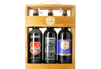 Gift box with beer and glass - Chimay Gift Pack with Wooden Casing 