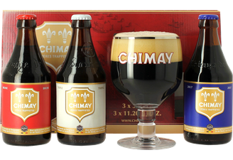 Gift box with beer and glass - Chimay Trilogy Gift Pack - 3 Beers + 1 Glass